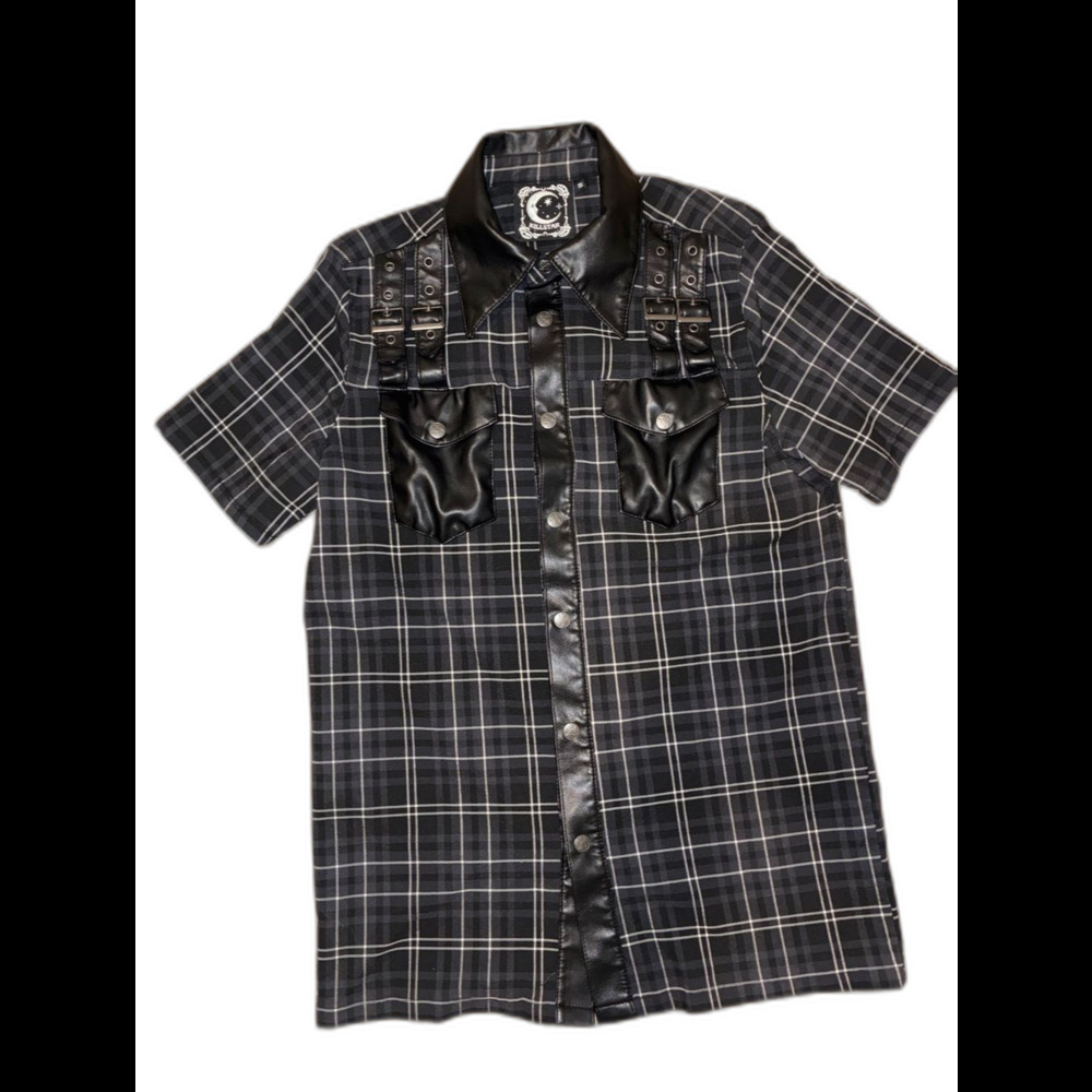 Killstar Plaid Shirt Size S Black Faux Leather Buckle Goth Alt